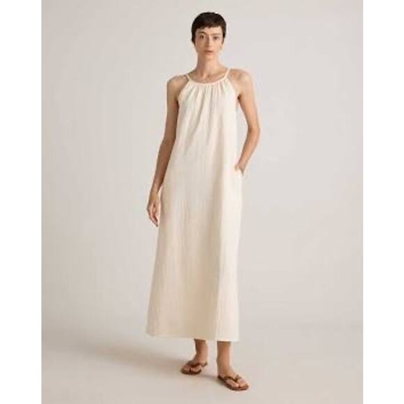 Quince 100% Organic Cotton Gauze Sleeveless Maxi Dress Vintage Cream Size M NWT - Picture 2 of 16